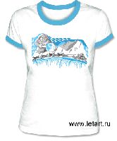 Футболка. Аляскинский маламут. Упряжка (бирюзовый кант, женские приталенные)