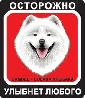 Собака Улыбака Самоедская собака красный фон, черная рамка